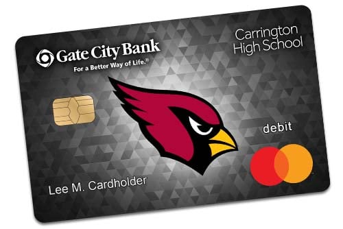 Example of Carrington High School debit card from Gate City Bank